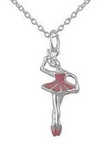 good-looking tiny pink enameled ballerina silver baby necklace